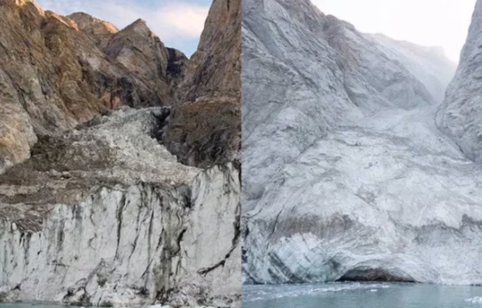 El antes y el después del desmoronamiento de tierra que provocó el megatsunami