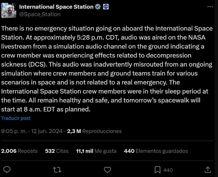 La NASA detalló el error a través de un comunicado que publicó en la misma red social