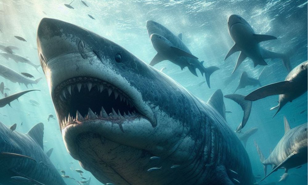 Ilustración tiburon prehistorico
