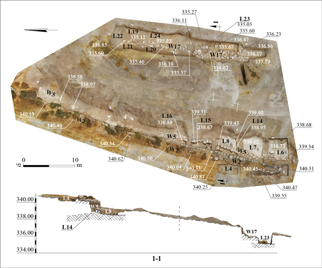 Planta y sección del área de excavación