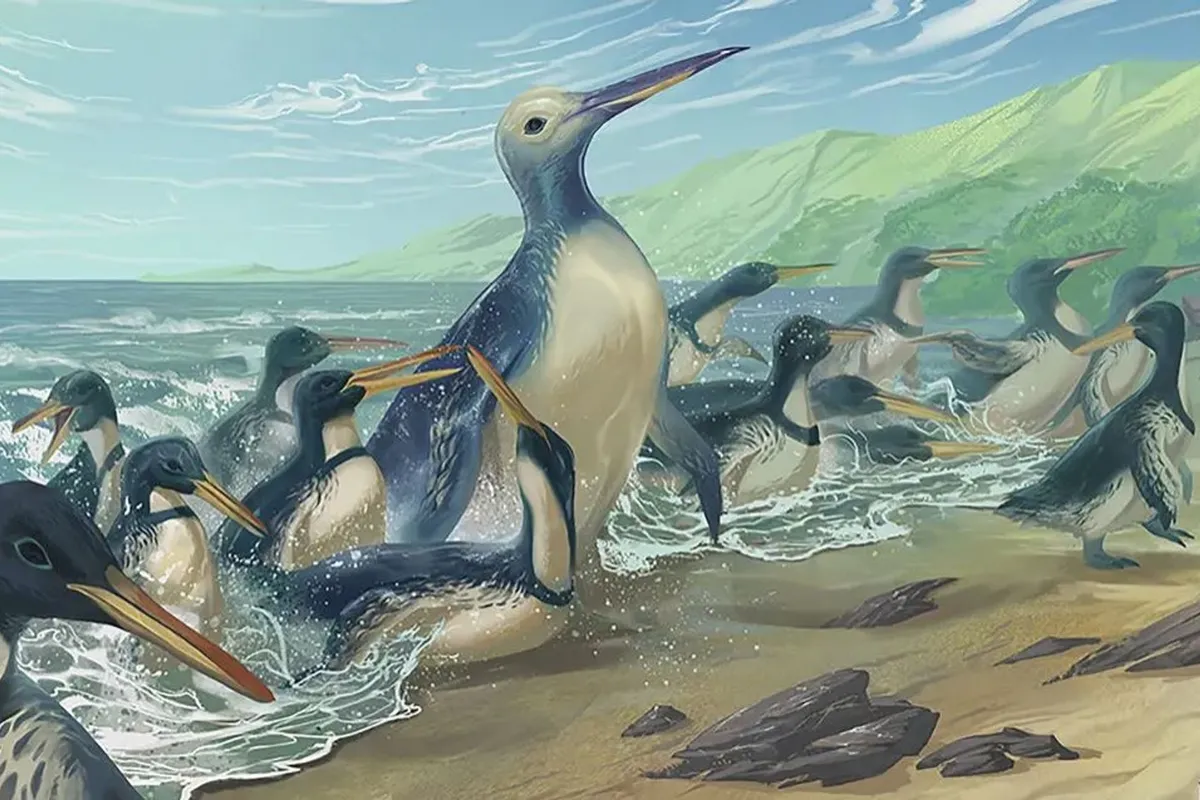 Representación de los pingüinos Kumimanu fordycei y Petradyptes stonehousei.